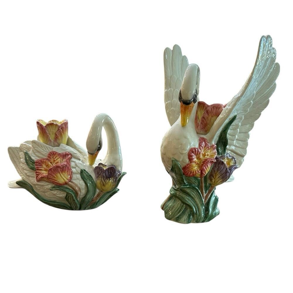 Vintage Fitz & Floyd Swan Tulip Candle Holder pair